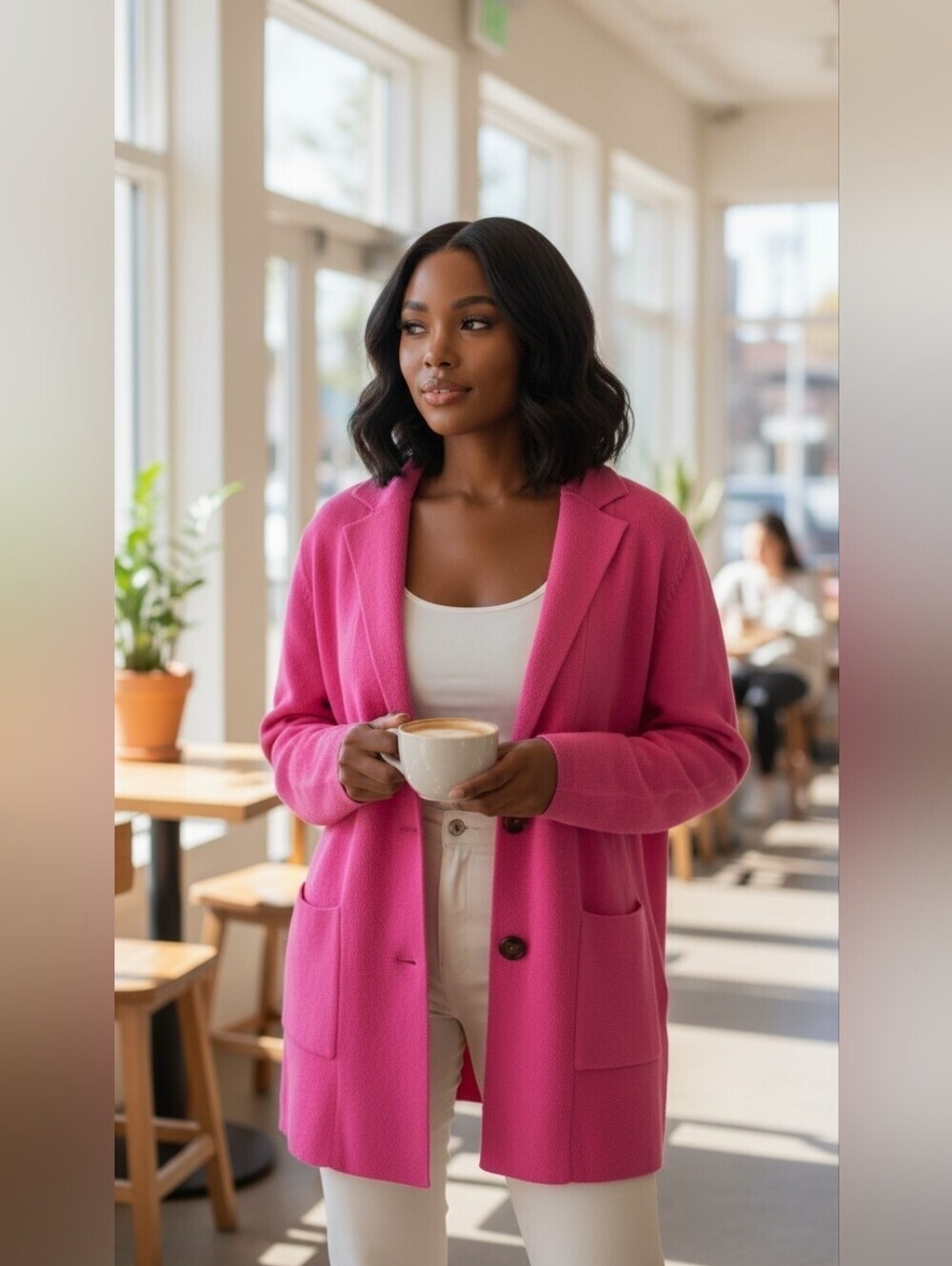 Cherie Collette Hot Pink Knit Cardigan Blazer Womens Small J3531J